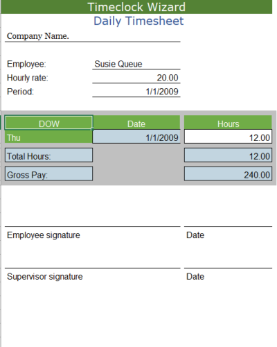 Daily Timesheet Template Free Printable from www.timeclockwizard.com