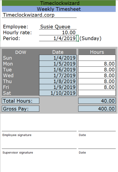 Simple Weekly Timesheet pic