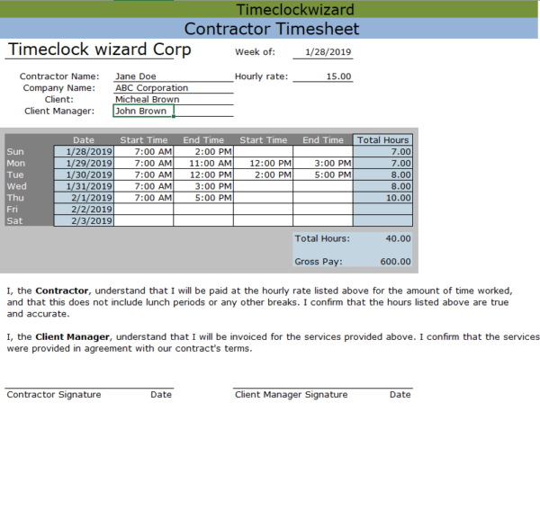 Weekly Timesheet Templates Time Clock Wizard