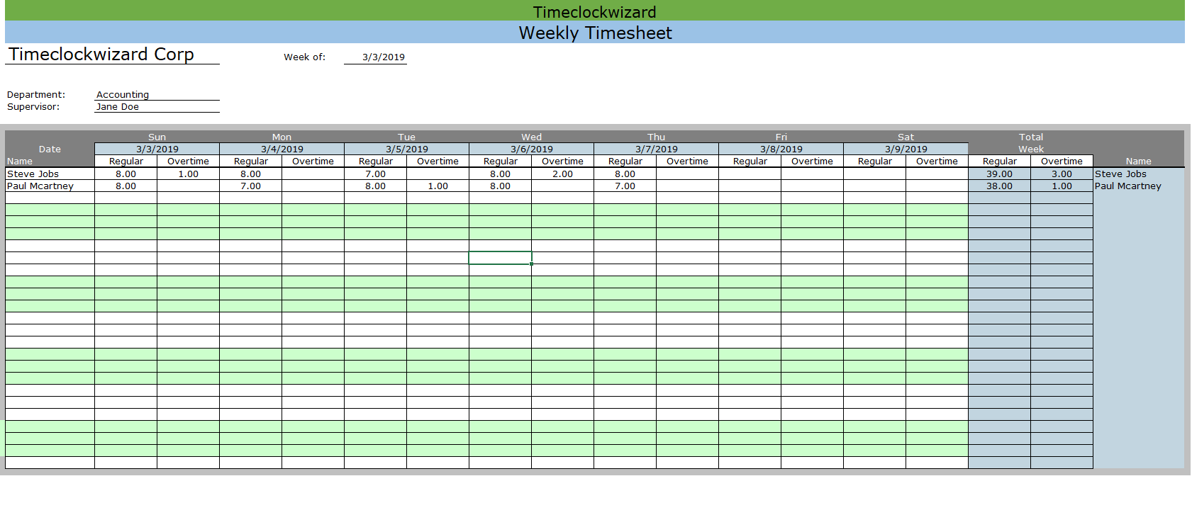 Weekly Timesheet Templates Time Clock Wizard