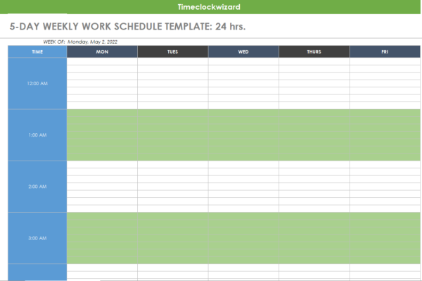 Printable Weekly Employee Schedule Templates - Time Clock Wizard