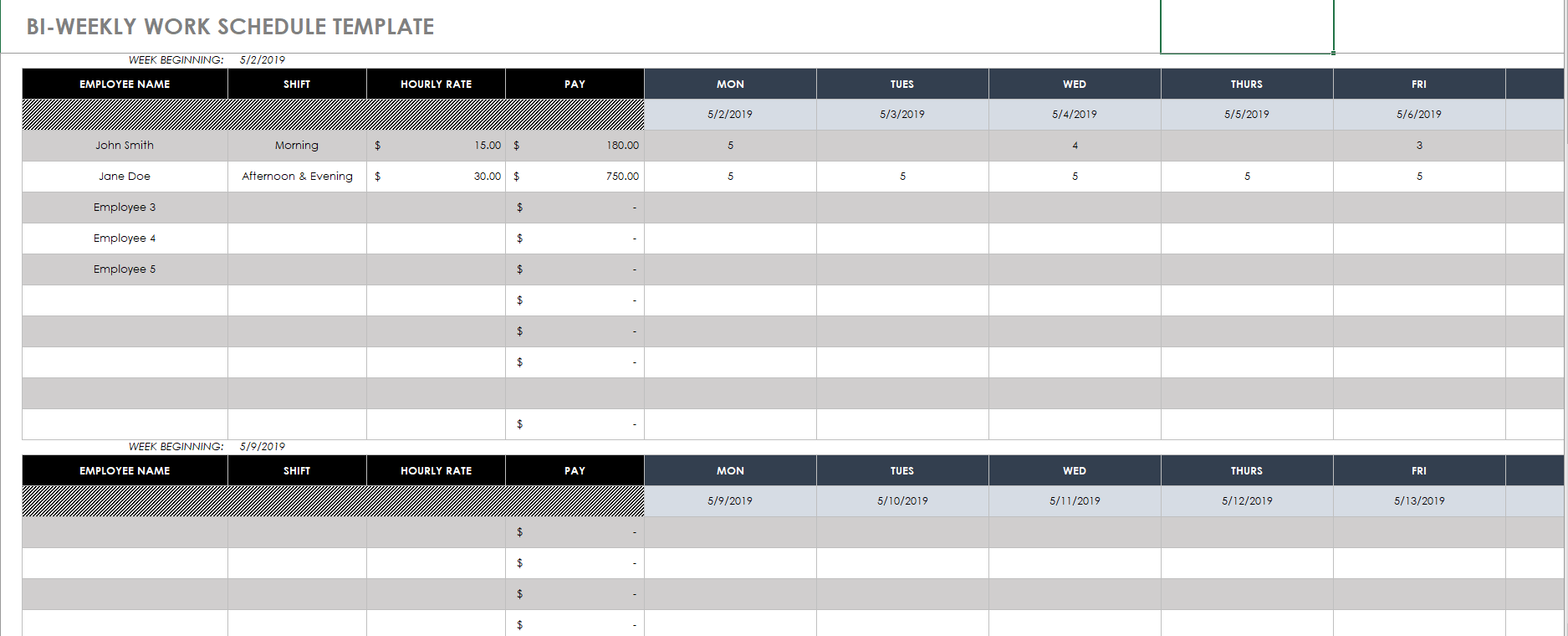 Printable BiWeekly Employee Schedule Templates Time Clock Wizard