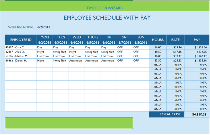 Printable Daily Employee Schedule Templates - Time Clock Wizard
