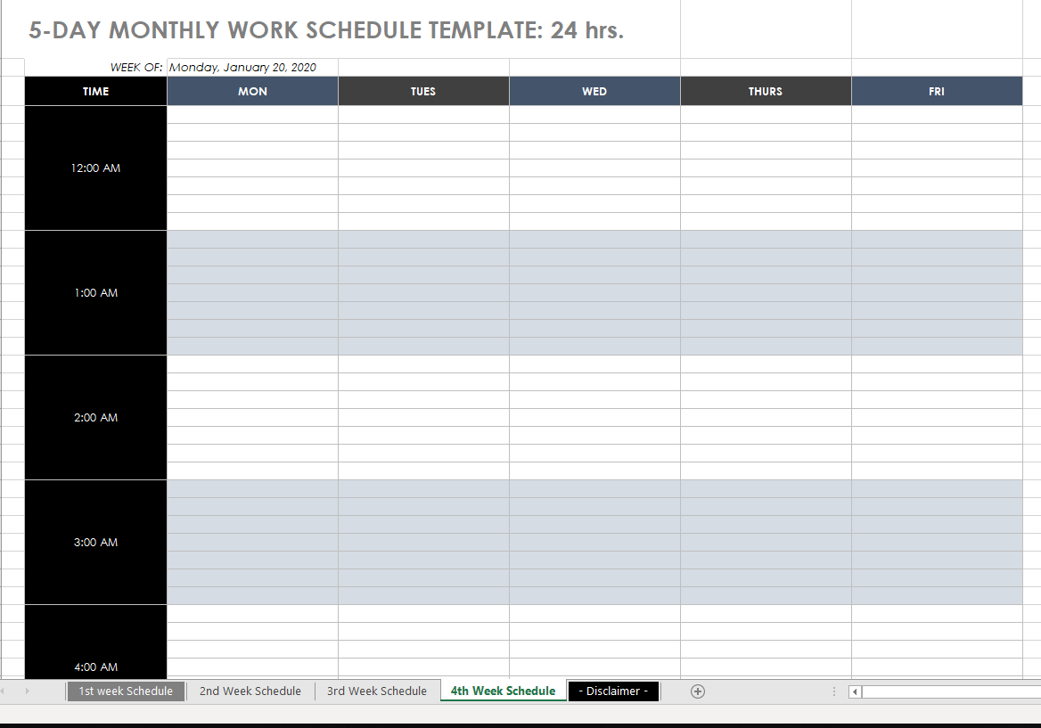 Printable Monthly Employee Schedule Templates - Time Clock ...