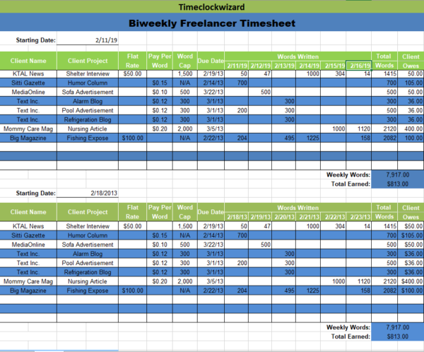 excel timesheet template bi weekly