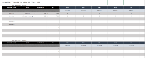 Printable Bi-Weekly Employee Schedule Templates - Time Clock Wizard