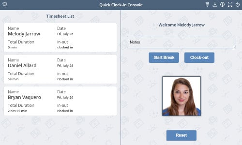 GPS-based clock ins and photo capture at clock in